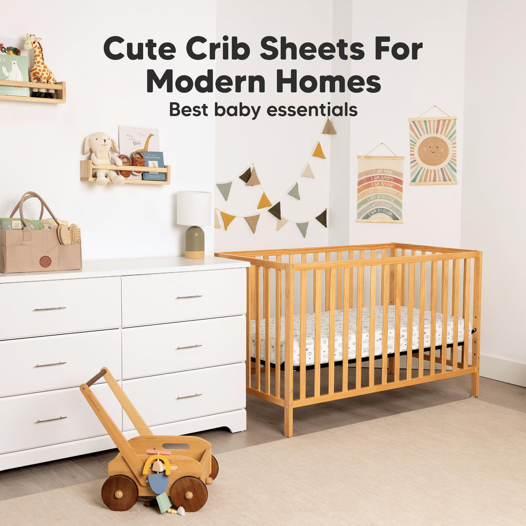 2pk Organic Cotton Crib Sheets for Boys Girls 52x28, Herb