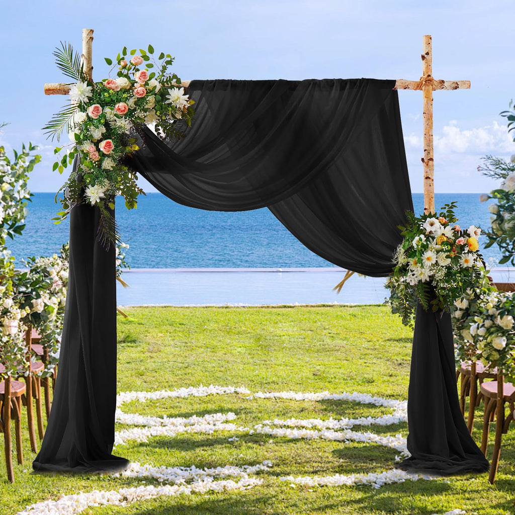 2 Panels Wedding Arch Draping Fabric Black Sheer Drapes