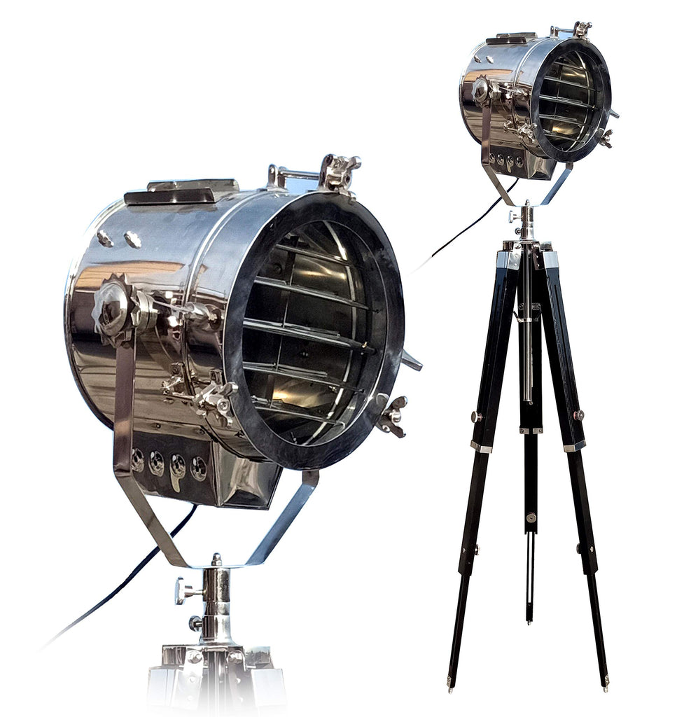 Industrial Hollywood Nautical Spotlight Tripod Floor Lamp
