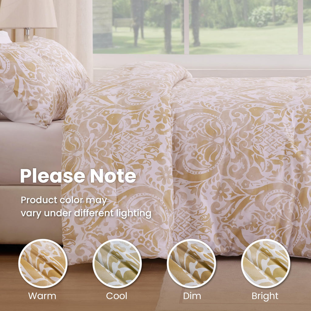 Cotton, Damask, Queen Comforter Set, 3 PCS, Bronze Damask
