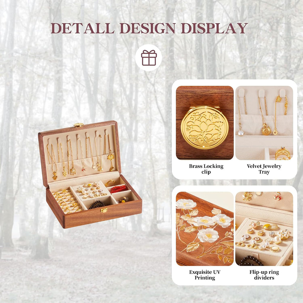 Small Jewelry Box Walnut Wood Jewelry Organizers and Storage for Women