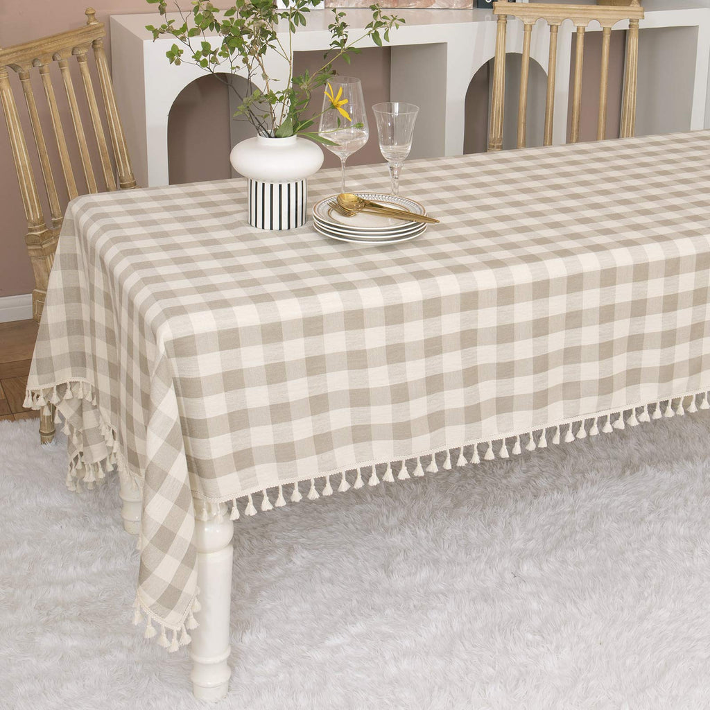 Farmhouse Gray Khaki Gingham Tablecloth Rectangle 55"x70"