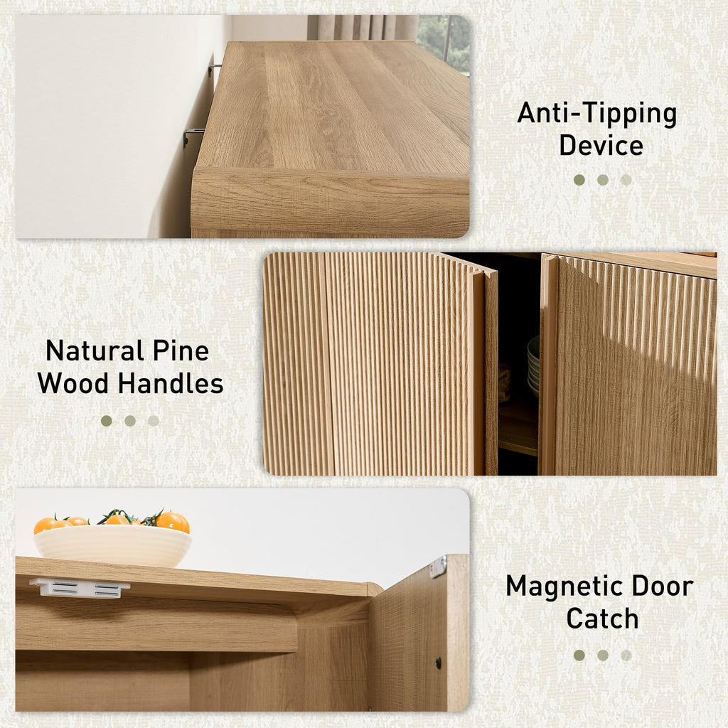 63" Fluted Sideboard Buffet Cabinet with Storage