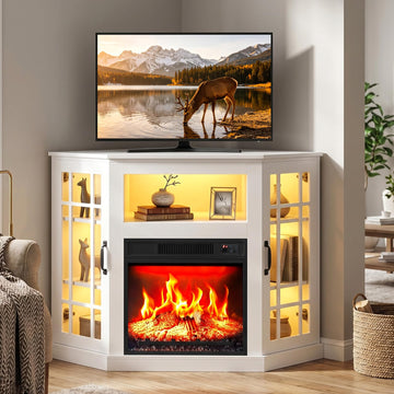 Corner Fireplace TV Stand with Storage for TVs up to 55", White