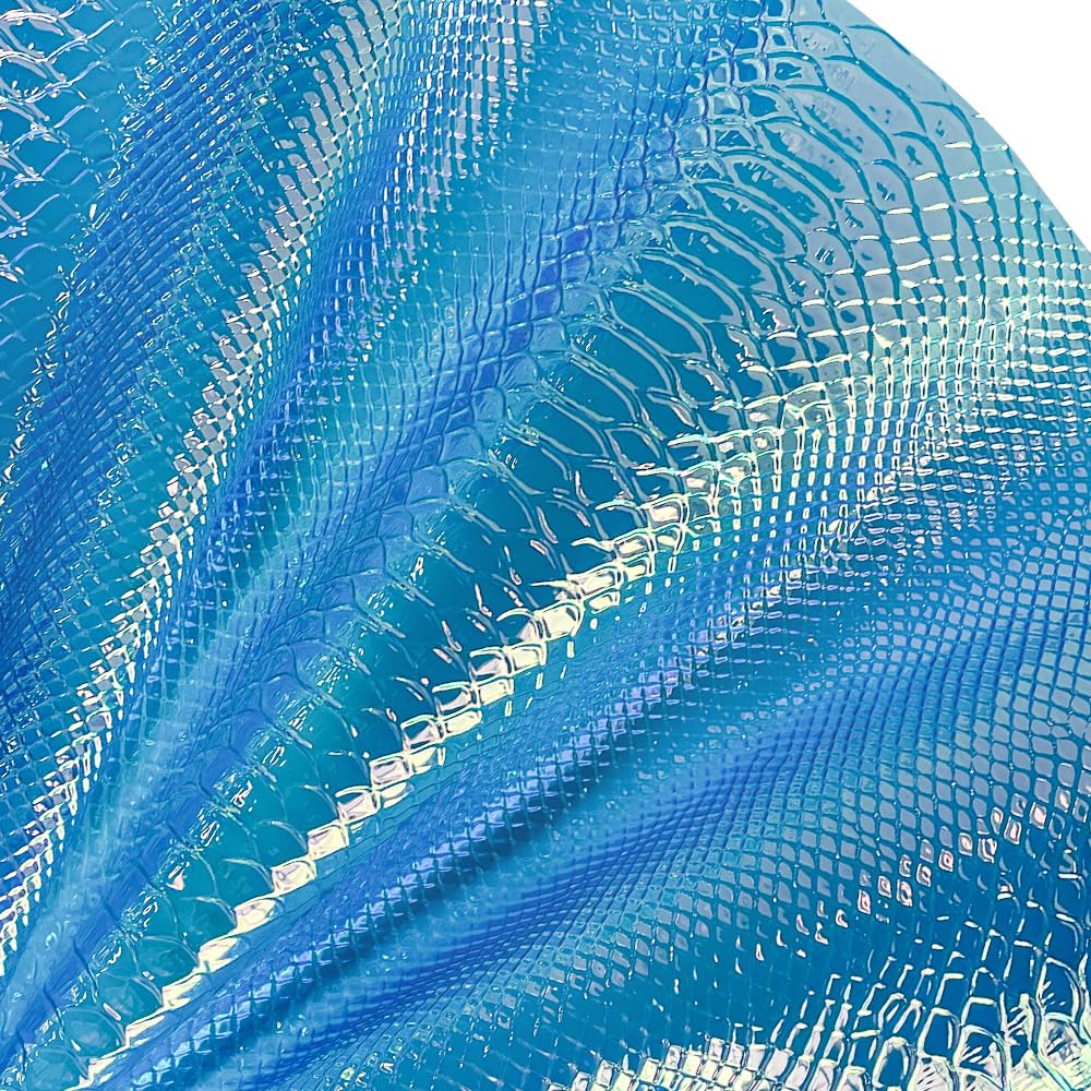 Iridescent Transparent Embossed Vinyl Holographic Blue Clear PVC Vinyl Craft Fabric 16"×54" for Sewing DIY