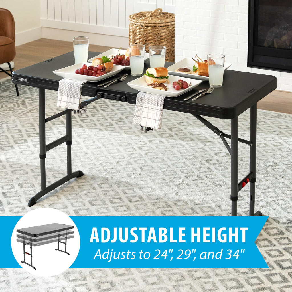 4-Foot Commercial Adjustable Folding Table, Black