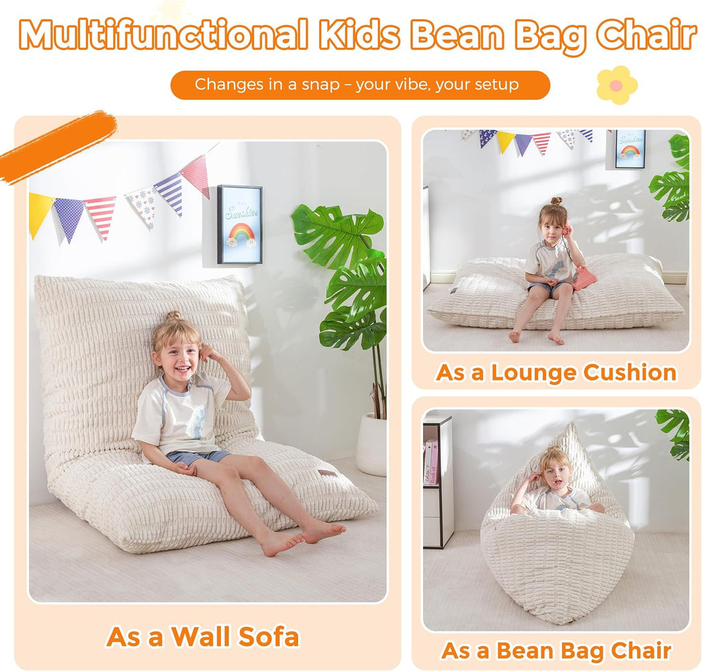 Kids Bean Bag Chair, 3 in 1 Convertible Bean Bag Sofa with Removable Cover for Children, Soft Floor Lounger