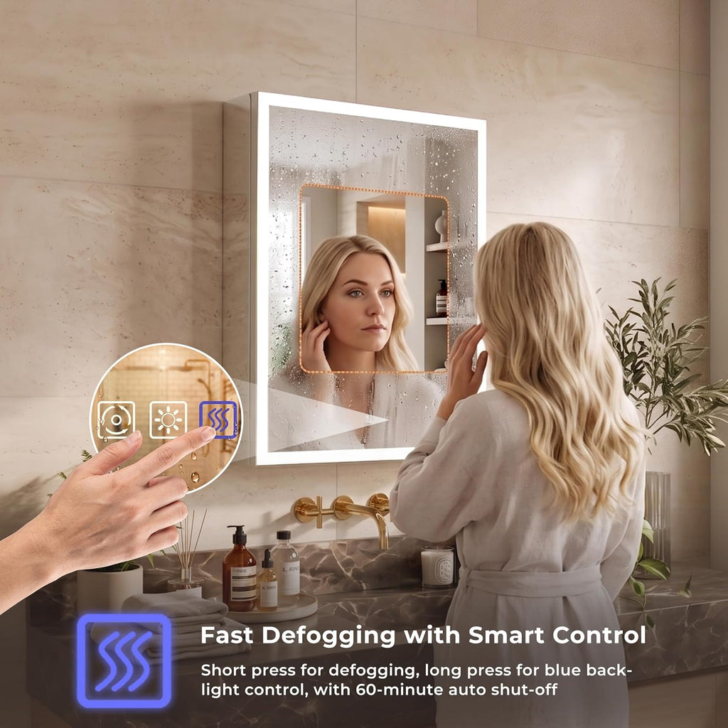 24" x 30" LED Medicine Cabinet, Lighted Medicine Cabinet, Surface & Recessed Mounting, Adjustable Color Temperature &