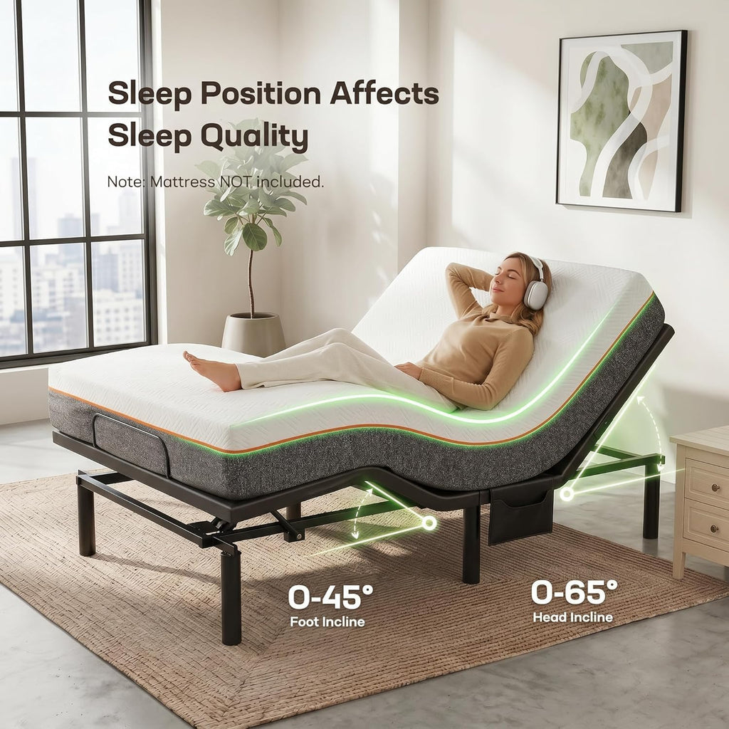 Split King Adjustable Bed Frame Electric Base, Head & Foot Incline