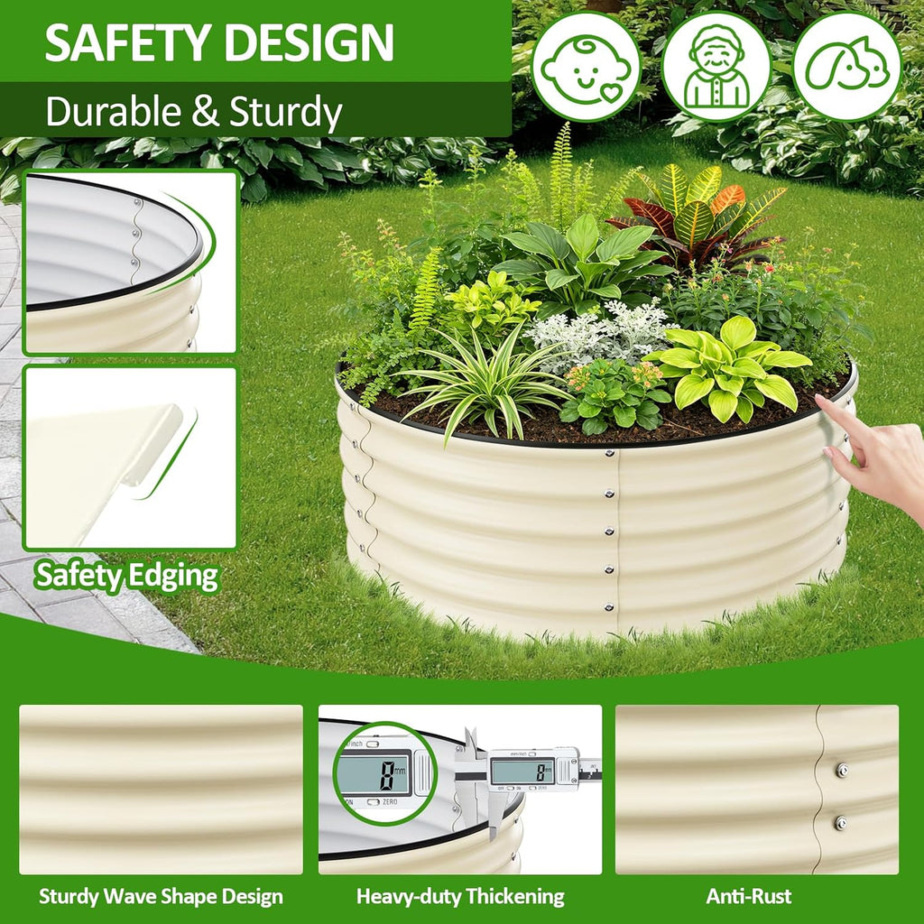 Galvanized Raised Garden Bed, 3.5ft x 17'' Tall Round Metal Planter Raised Garden Boxes Outdoor for Vegetable Fruits