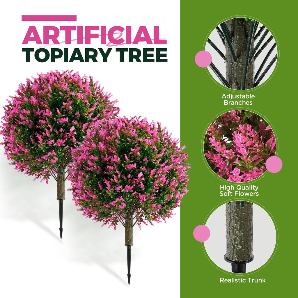Fall Artificial Topiary Trees Outdoor, 24 Inch, 4 Pack, Fuchsia