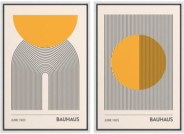 Framed Canvas Print Wall Art Set Bauhaus Geometric Solar Sun Wave Collage Abstract Shapes Illustrations Modern Art