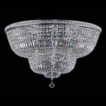 16-Light Modern Crystal Chandelier, 32" Chrome Flush Mount Ceiling Light, Round Tiered Crystal Ceiling Fixture