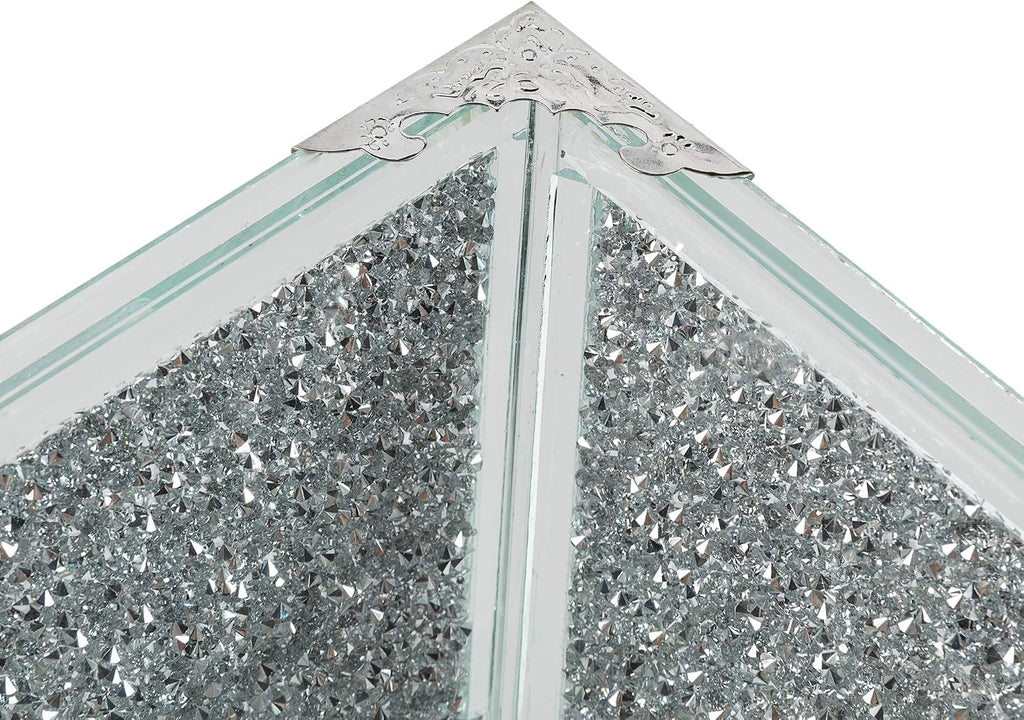 Crystal Extra Large Fruit Bowl Centre Piece Storage Sparkle Crushed Diamond Filled Silver Metal Frame Square Shape