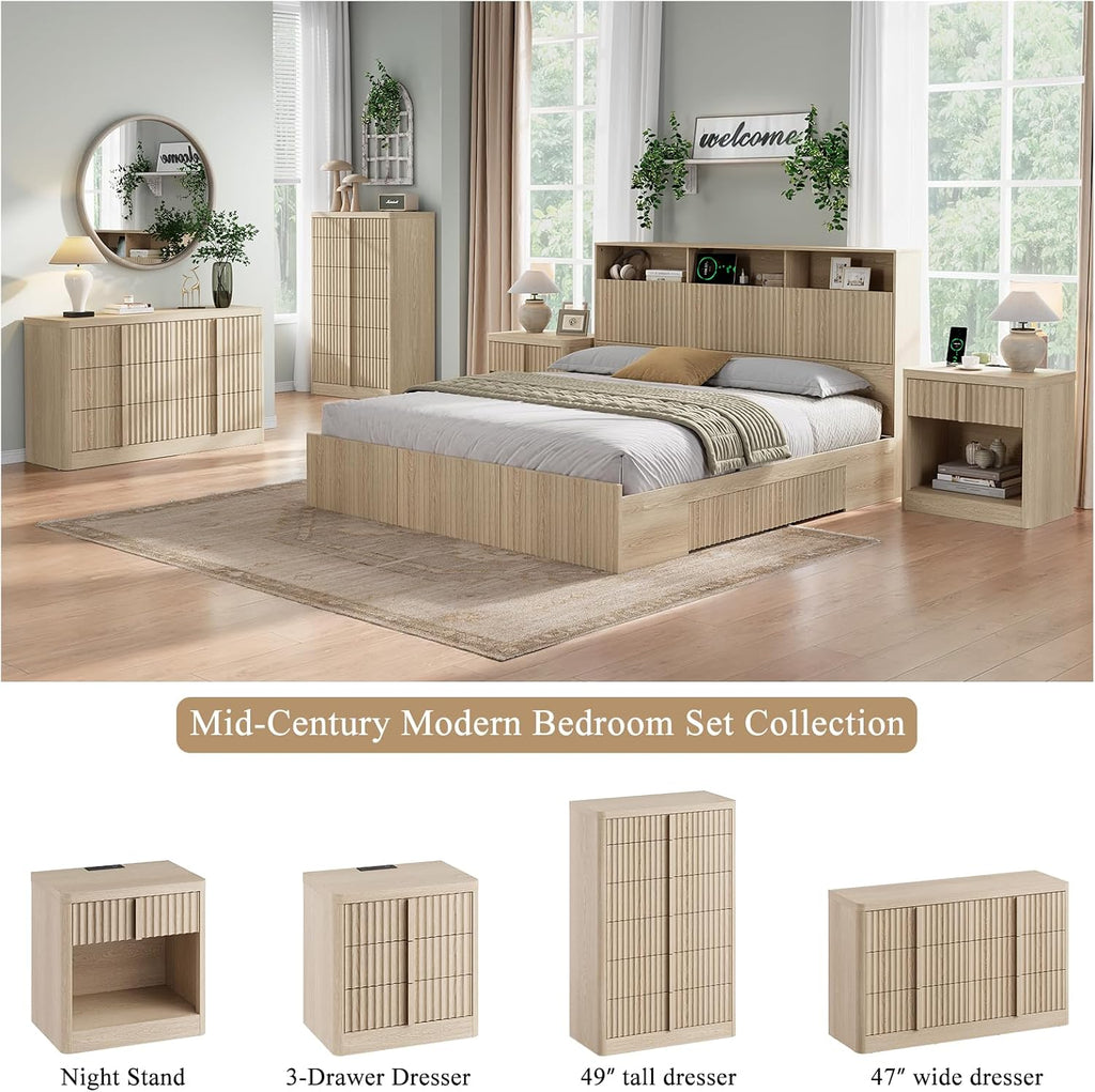 Fluted Dresser , 48" Tall 6 Drawer Dressers, Modern Chest of Drawers with Solid Wood Handle, Curved Profile Design