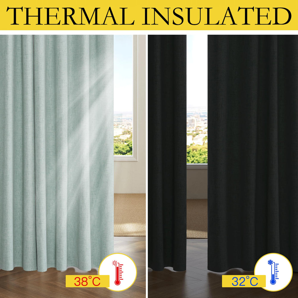 Full Blackout Linen Curtains 102" Length with Thermal Insulated Liner, Farmhouse Style Keep Cool & Warm Large Window