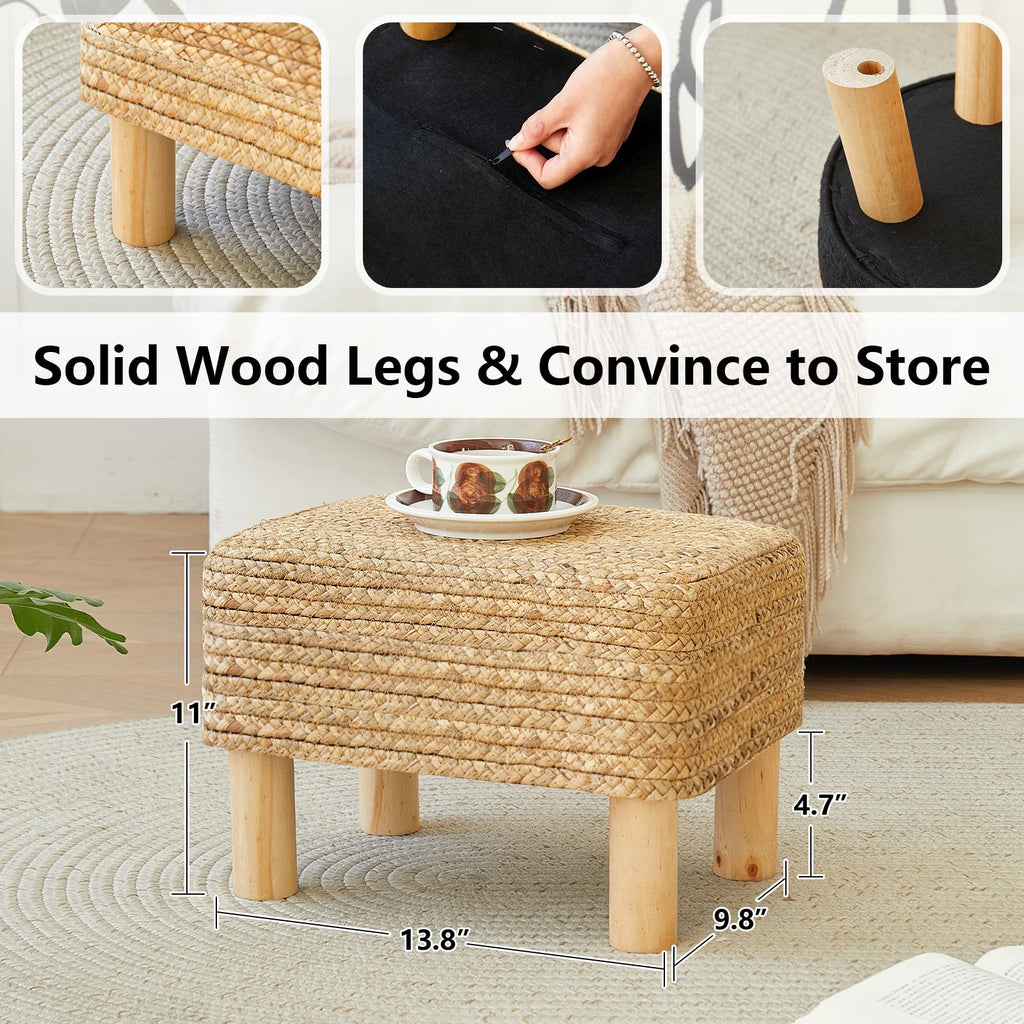 Ottoman Foot Stool Wicker Seagrass Rectangular Natural