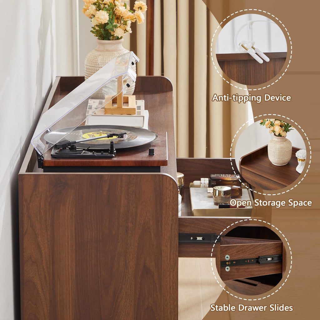 Curved 6 Drawer Dresser, Modern 53-Inch Chest of Drawers, Wood Storage Dresser Organizers with Hidden Handles, 6