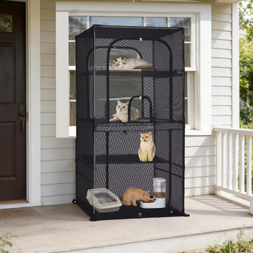 Catio Outdoor Cat Enclosure, 4 Tiers Window Catio, Upgraded Mesh