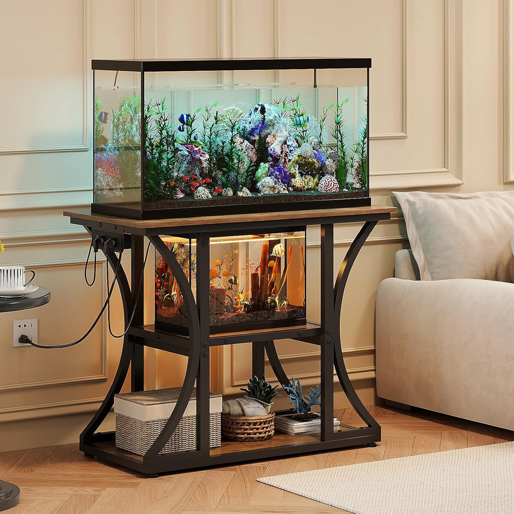 40-50 Gallon Aquarium Stand with Power Outlet & Storage Shelves, Brown