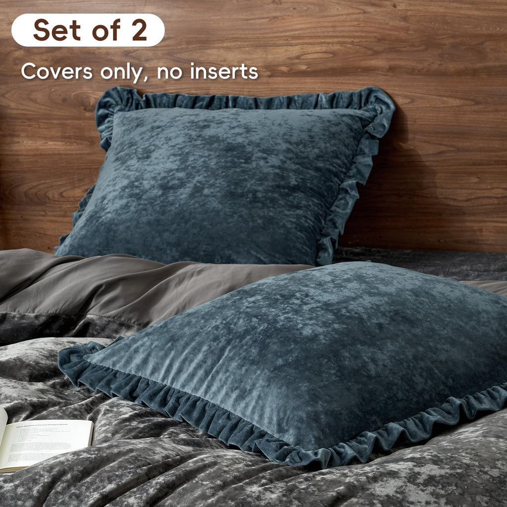 Truly Velvet Ruffle Euro Shams 26" x 26", Stormy Blue, No Insert