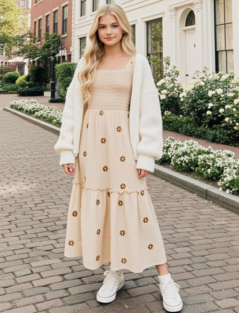 Girls Fall Dresses Maxi Boho Long Cotton Dress