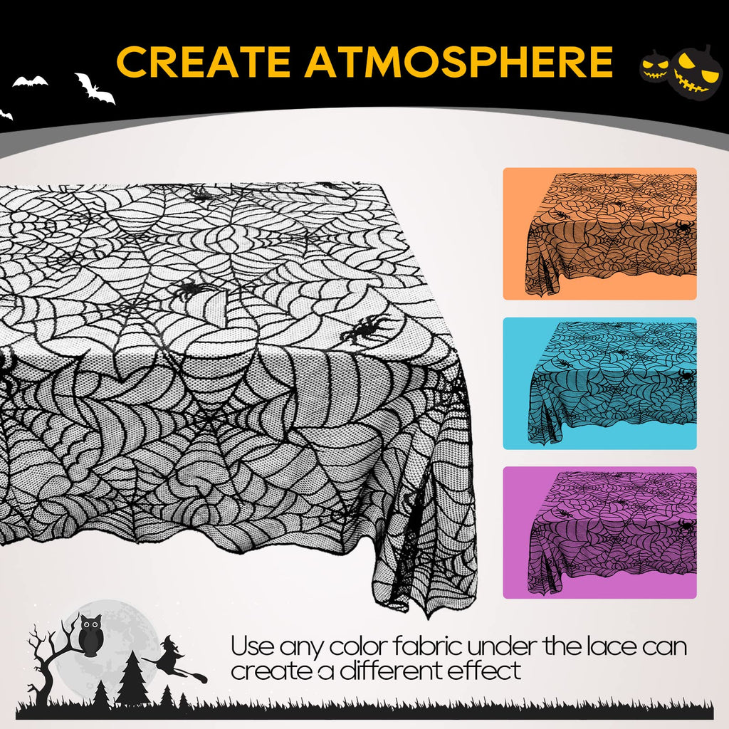 Black Lace Halloween Tablecloth - 60x104 Inch Rectangle Spider Web