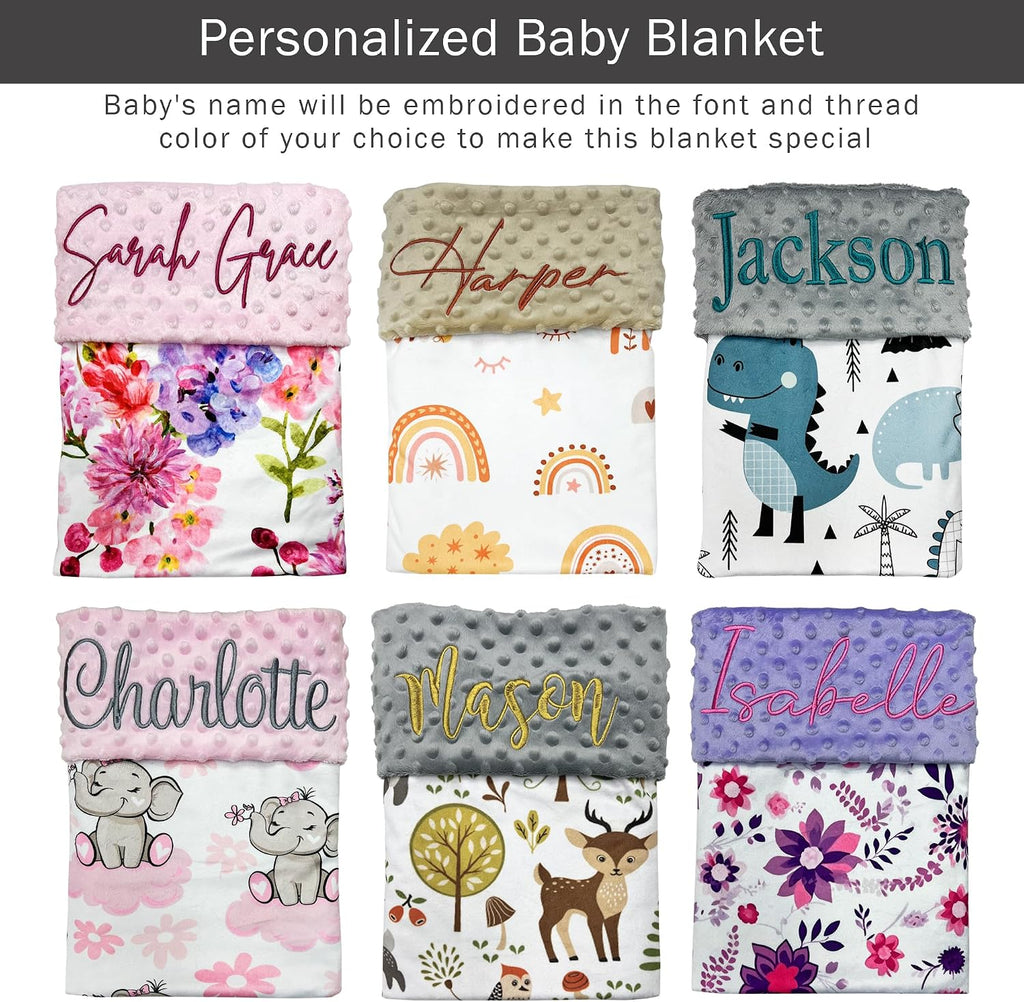 Blanket 28x36in Custom Minky Blanket with Name Embroidery - Super Soft Plush for Newborn Boys & Girls (Pink Floral)