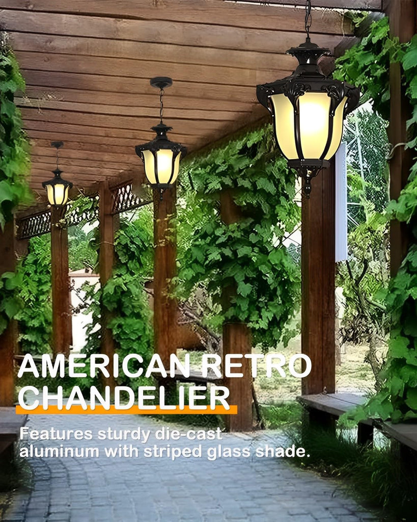 Rustic Victorian E26 Exterior Ceiling Pendant Light American Outdoor Waterproof Chandelier Garden Corridor Grape