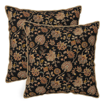 Vintage Tapestry Floral Soft Velvet Throw Pillow Covers Set of 2 Black Brown Bohemian Boho Carpet Flowers Decorative