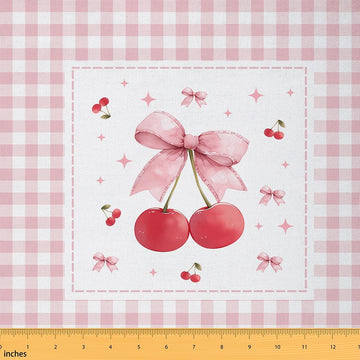 Cherry Bow Tie Tale Princess Castle Decorative Fabric by The Yard Pink Bowknot Indoor Outdoor Pink Geometric Plaids