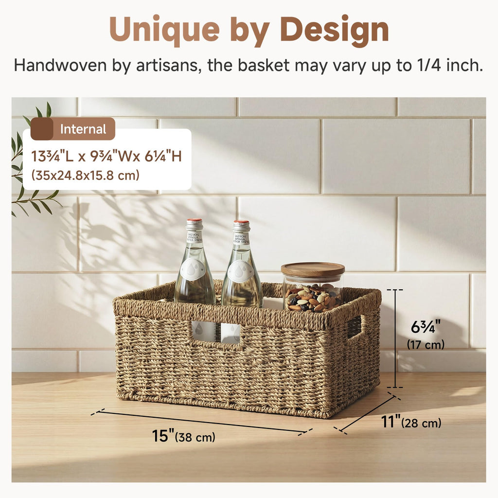 Wicker Storage Baskets for Shelves, Seagrass Basket, 1-Pack