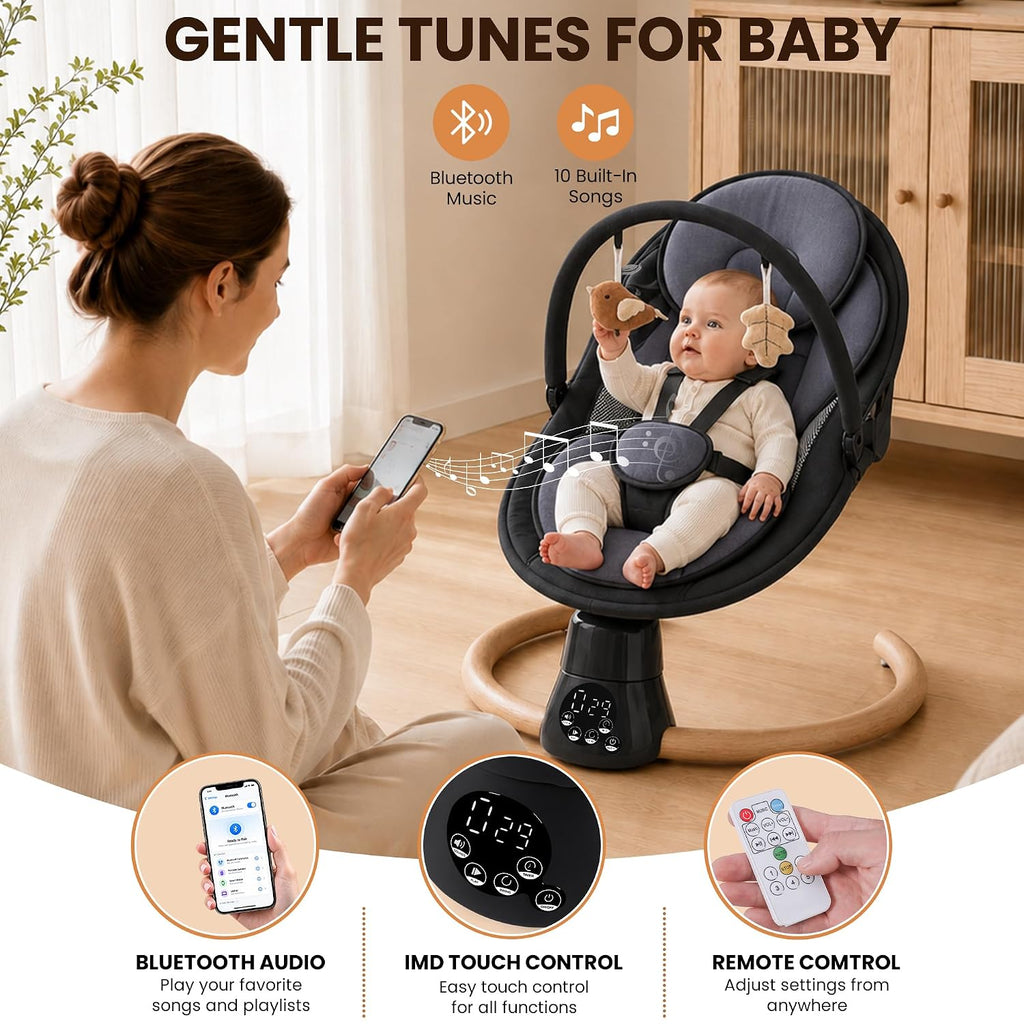 Electric Baby Swing for Infants Newborn with Bluetooth & Remote Control