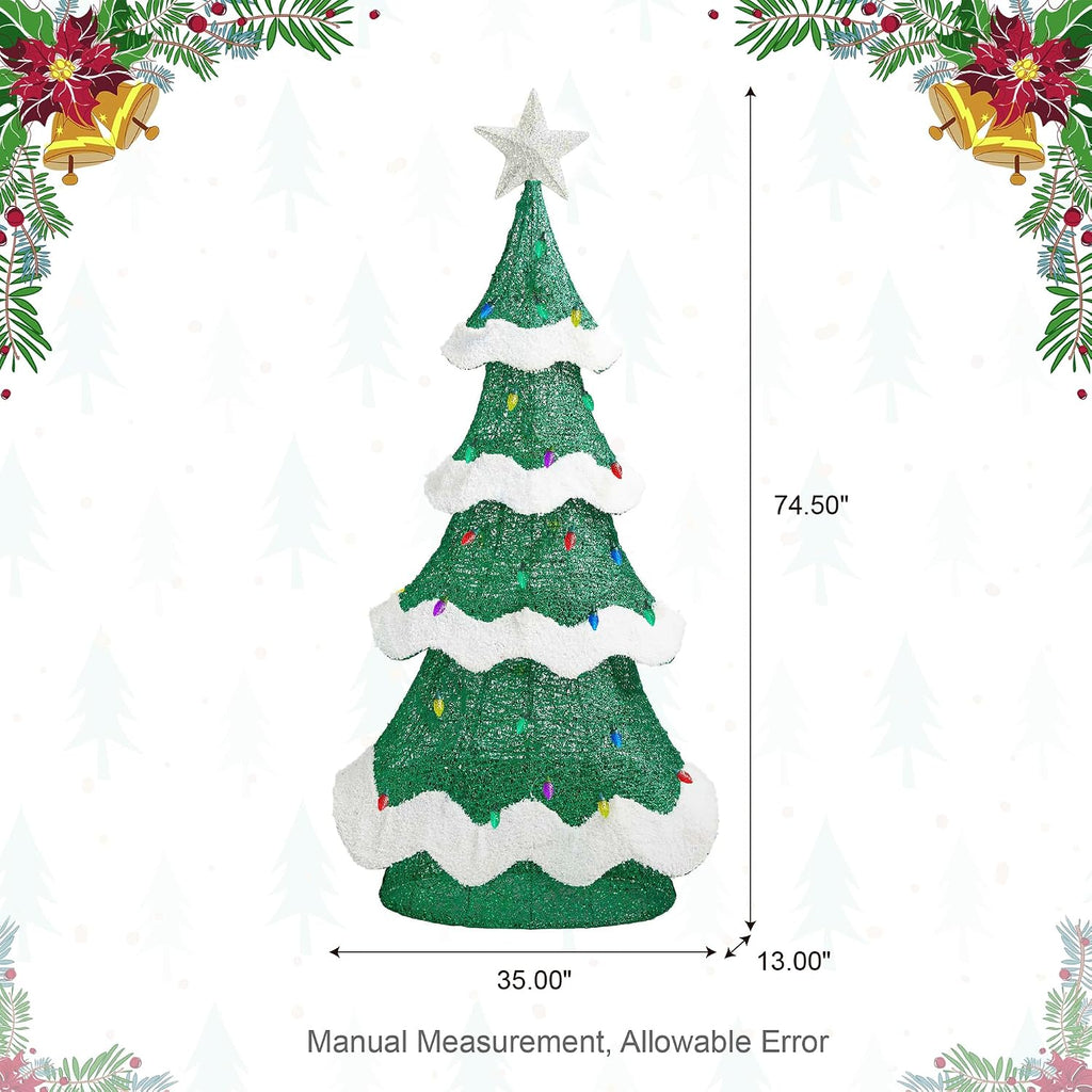 6FT Outdoor Lighted 3D Christmas Tree, Large Mesh Christmas Tree Holiday Yard Decoration with Colorful Bulbs and 261