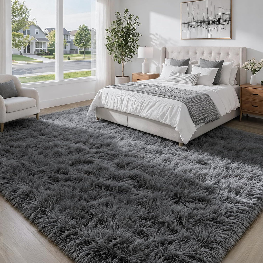 Grey Fluffy Shag Area Rugs Bedroom