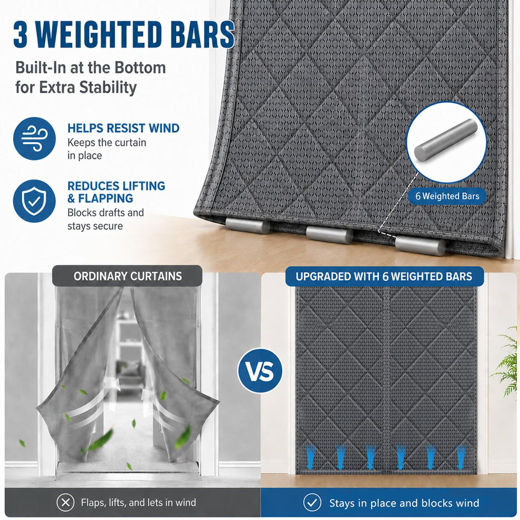 Magnetic Thermal Insulated Door Curtain, 74" x 82", Fits 72" x 80" Doors