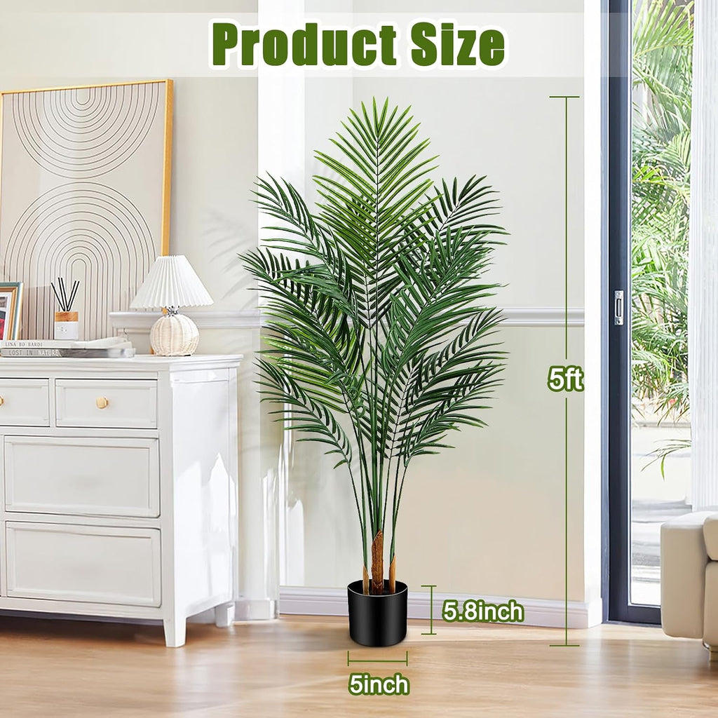 Artificial Palm Tree Outdoor 5ft, Large Fake Tropical Areca Palm Tree with 13 Trunks, Tall Faux Floor Plants