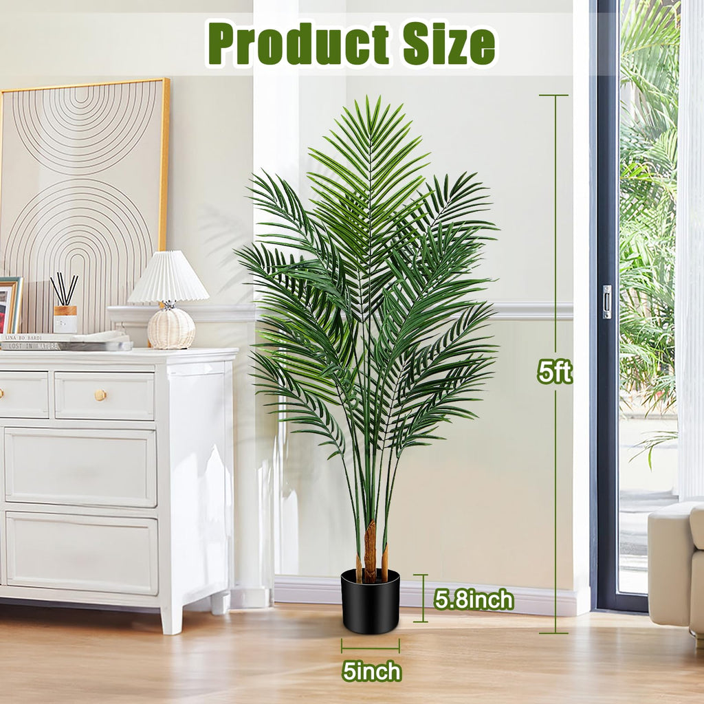 Artificial Palm Tree Indoor 5ft, Large Fake Tropical Areca Palm Tree with 13 Trunks, Faux Dypsis Lutescens Floor
