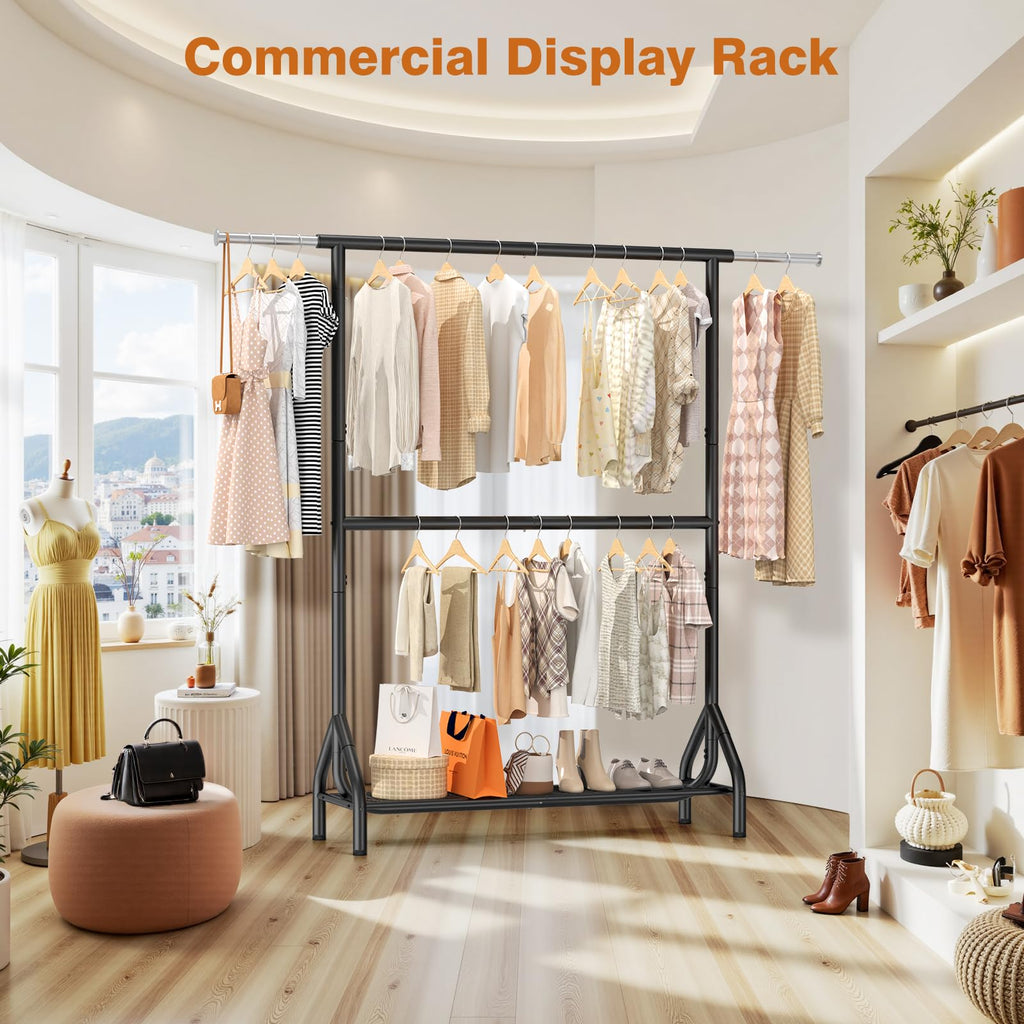 Double Rod Clothing Rack Load 622 LBS, Heavy Duty Clothes Rack for Hanging Clothes, 82.68 inch High Garment Rack with