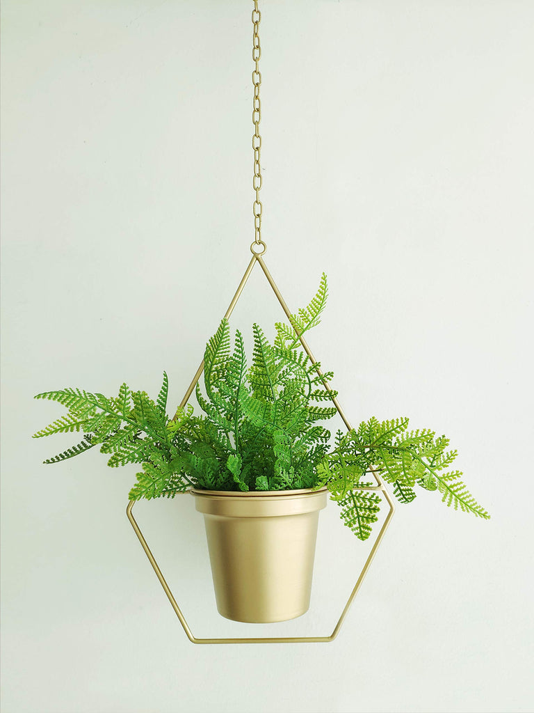 Set of 2 Boho Brass Gold Geometric Metal Plant Hanger, Hanging Plant Pot, Modern Planter, Mid Century Plant Holder