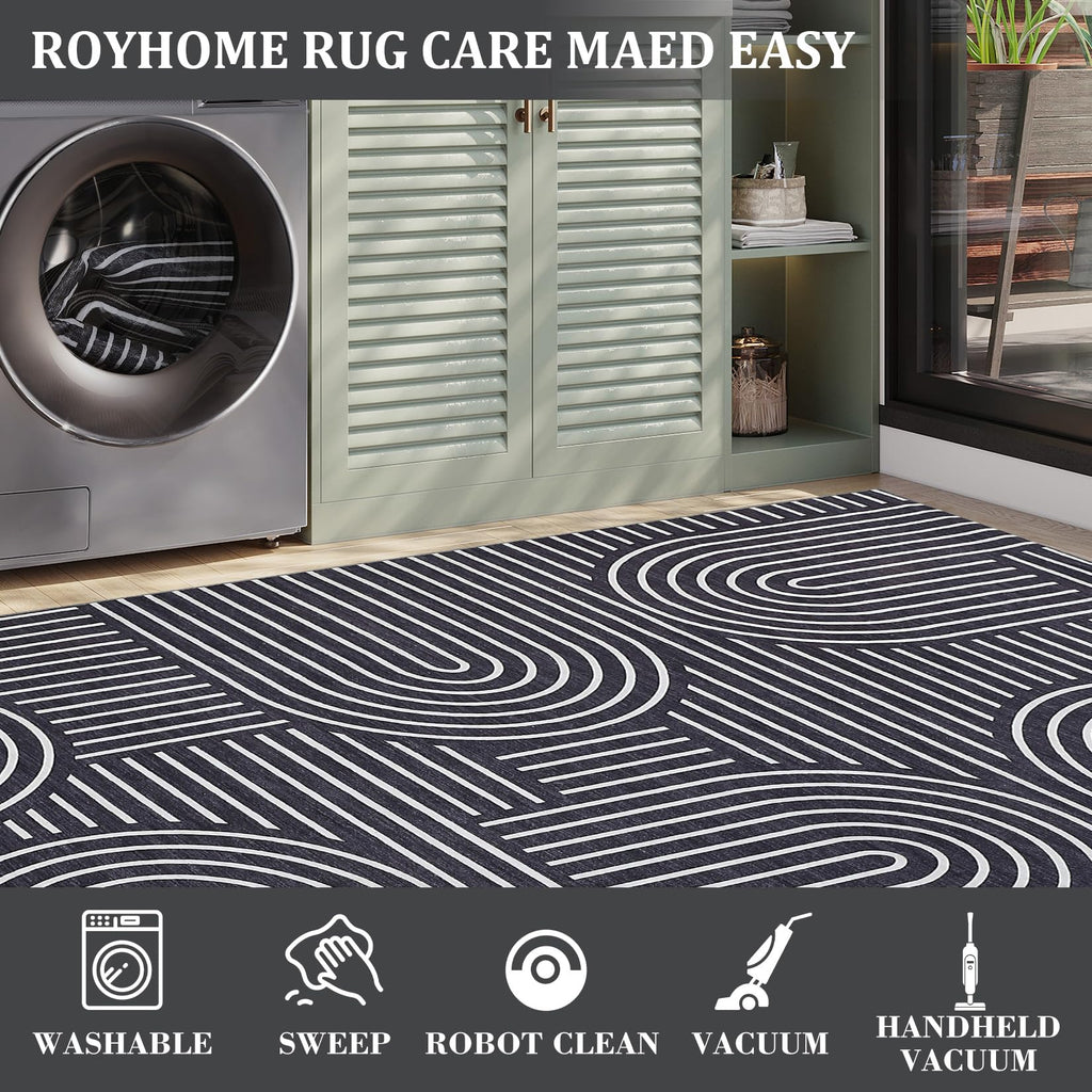 Modern Hallway Runner Rug Non Slip Soft Kitchen Rug, Black
