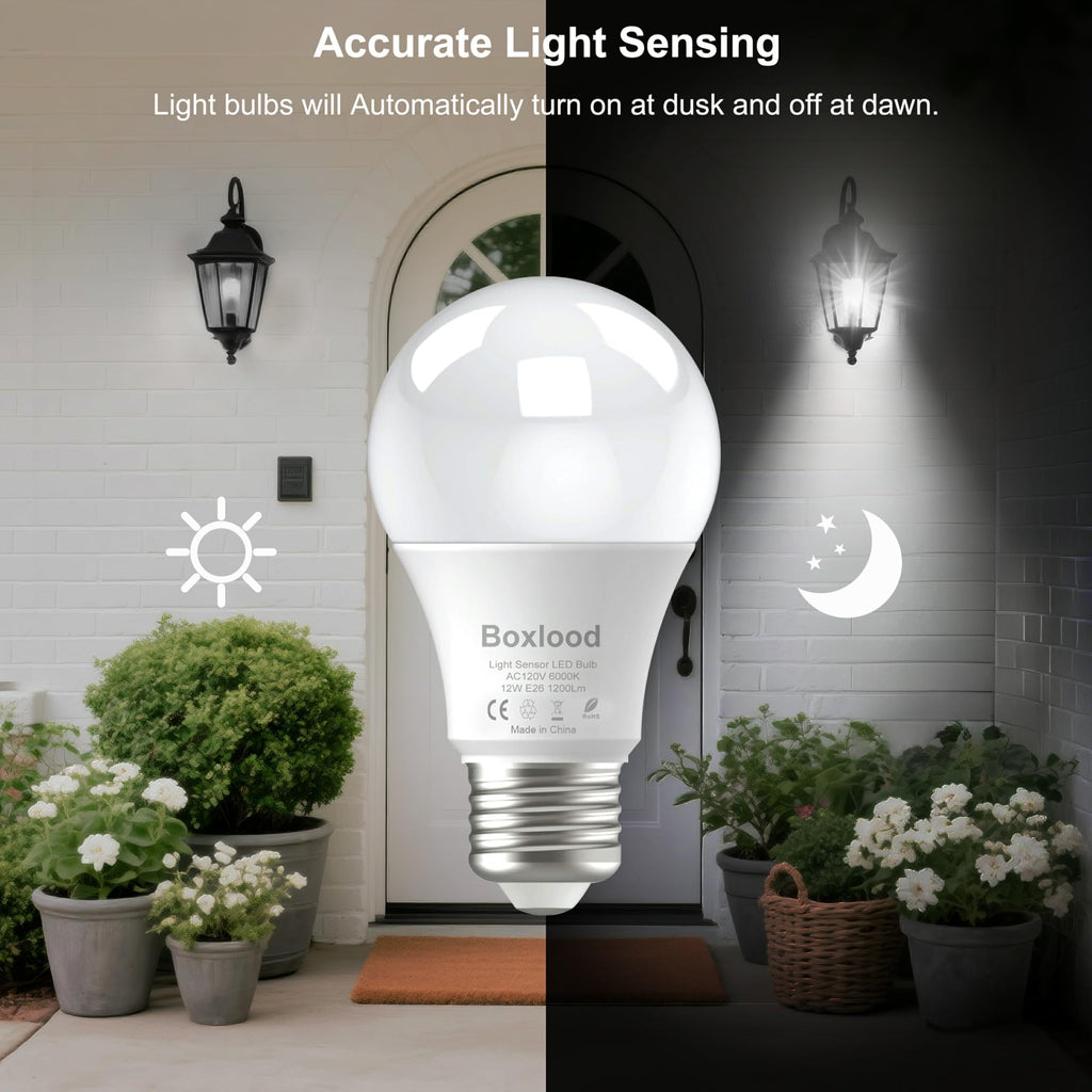 Dusk to Dawn LED Outdoor Light Bulb, 12W Supper Bright A19 Dusk to Dawn Light Bulbs, Auto on/Off Photocell Automatic