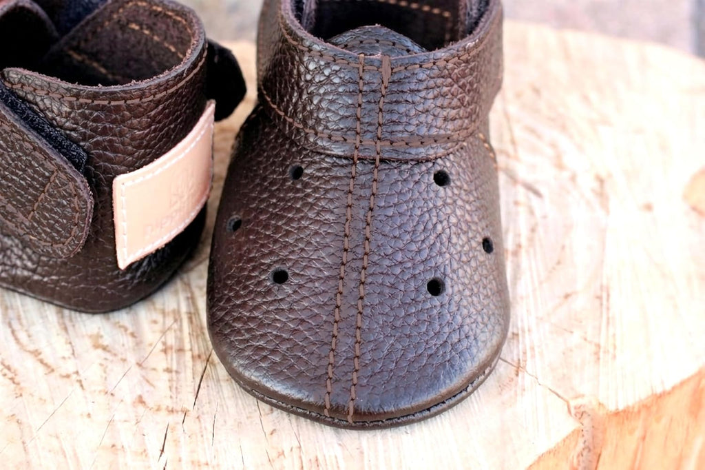 Dark Brown Leather Baby Shoes Soft Sole Booties Gender Neutral Stylish Baby Sneakers Comfortable First Shoes Handmade