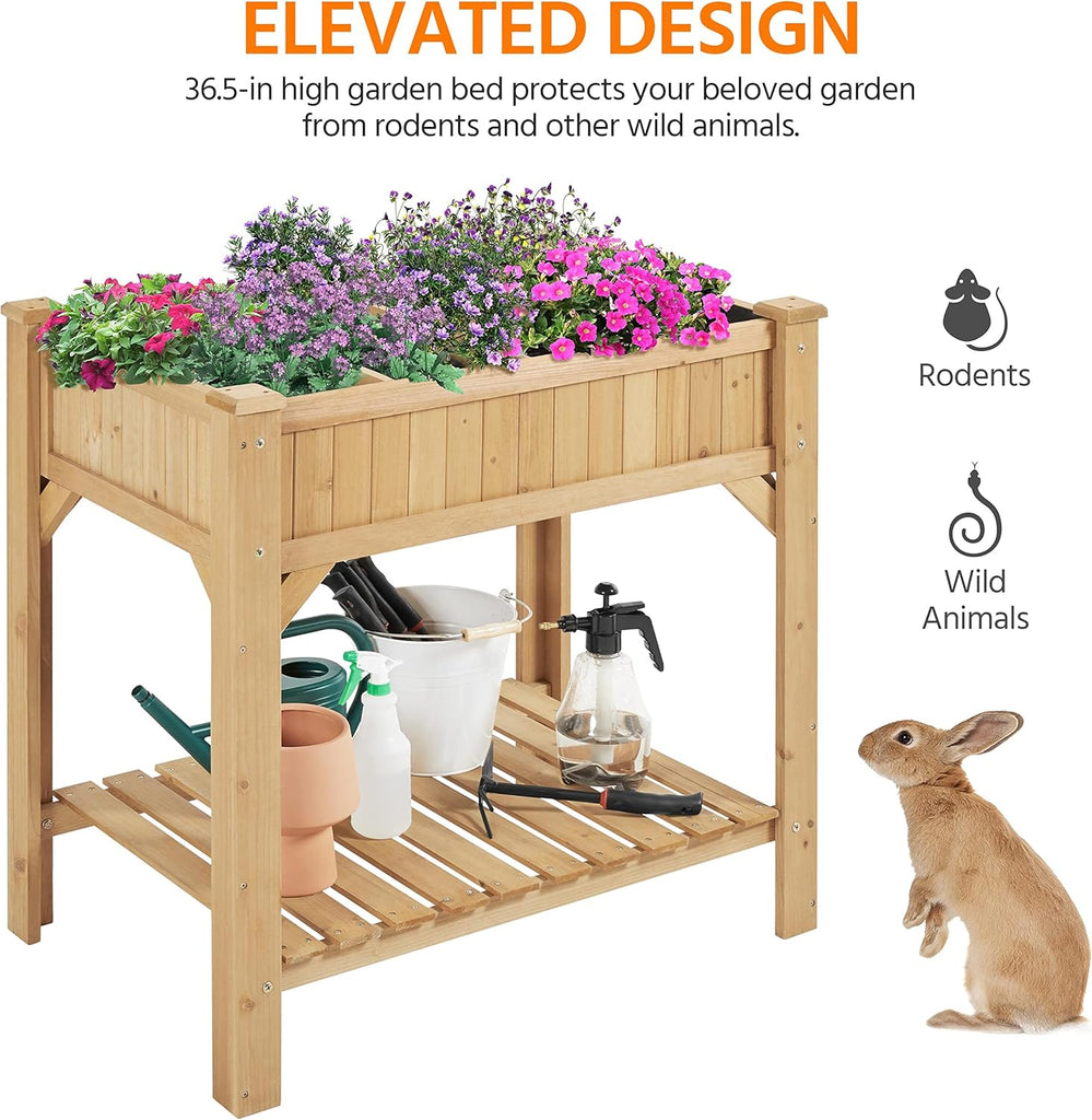 36" Raised Planter Box 8-Pocket with Grow Grid,1Pcs | Waist-high planter saves back, sturdy fir. 8 grids for