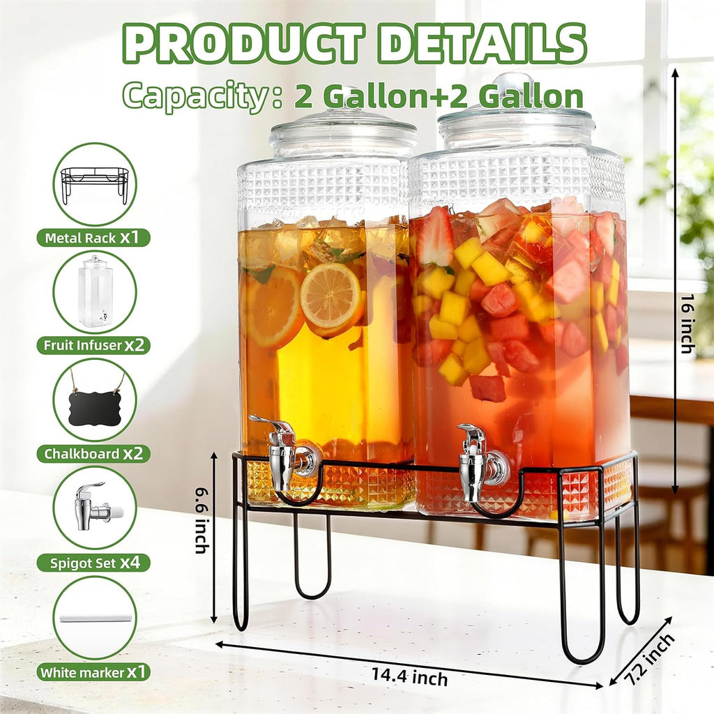 Gallon For Parties,Lemonade Beverage Dispenser With Stand And Spigot For BBQ, Picnic, Party,Laundry Detergent - Set of 2