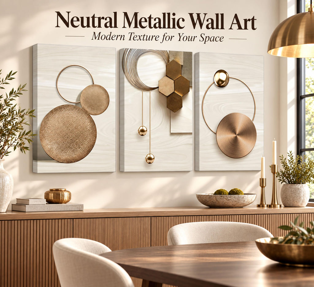 3 Pcs Abstract Gold Geometric Boho Canvas Wall Art 12x16in