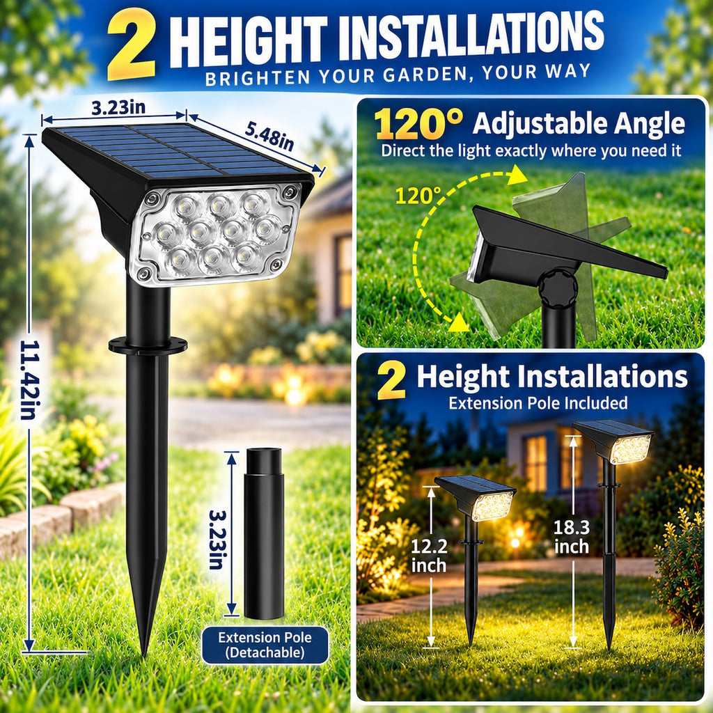 Solar Spot Lights 4 Pack 6000K White IP65 Waterproof 20 LED Outdoor