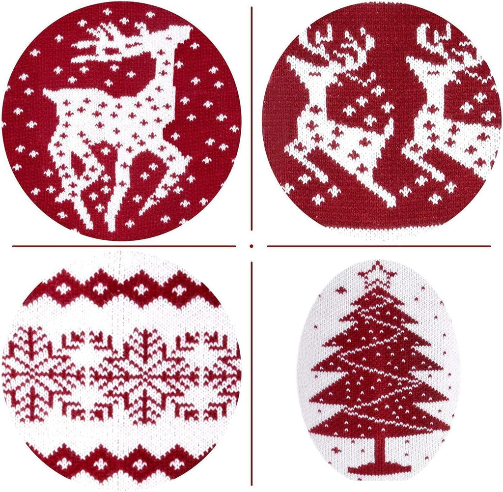 26-Inch Large Nordic Style Knitted Christmas Stockings in Burgundy/White for Stuffers & Mantel, Wall, & Staircase - Set of 4