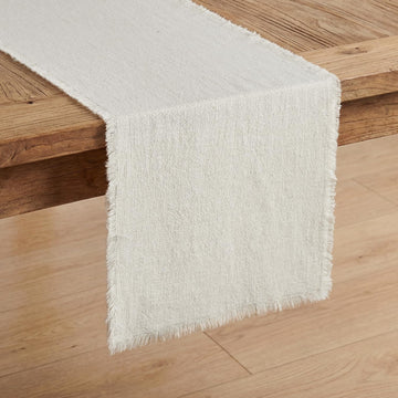 14 x 108 Inches Frayed Edge Table Runner, 270G Heavyweight Sand Washed Slub Texture Cotton Linen for Modern