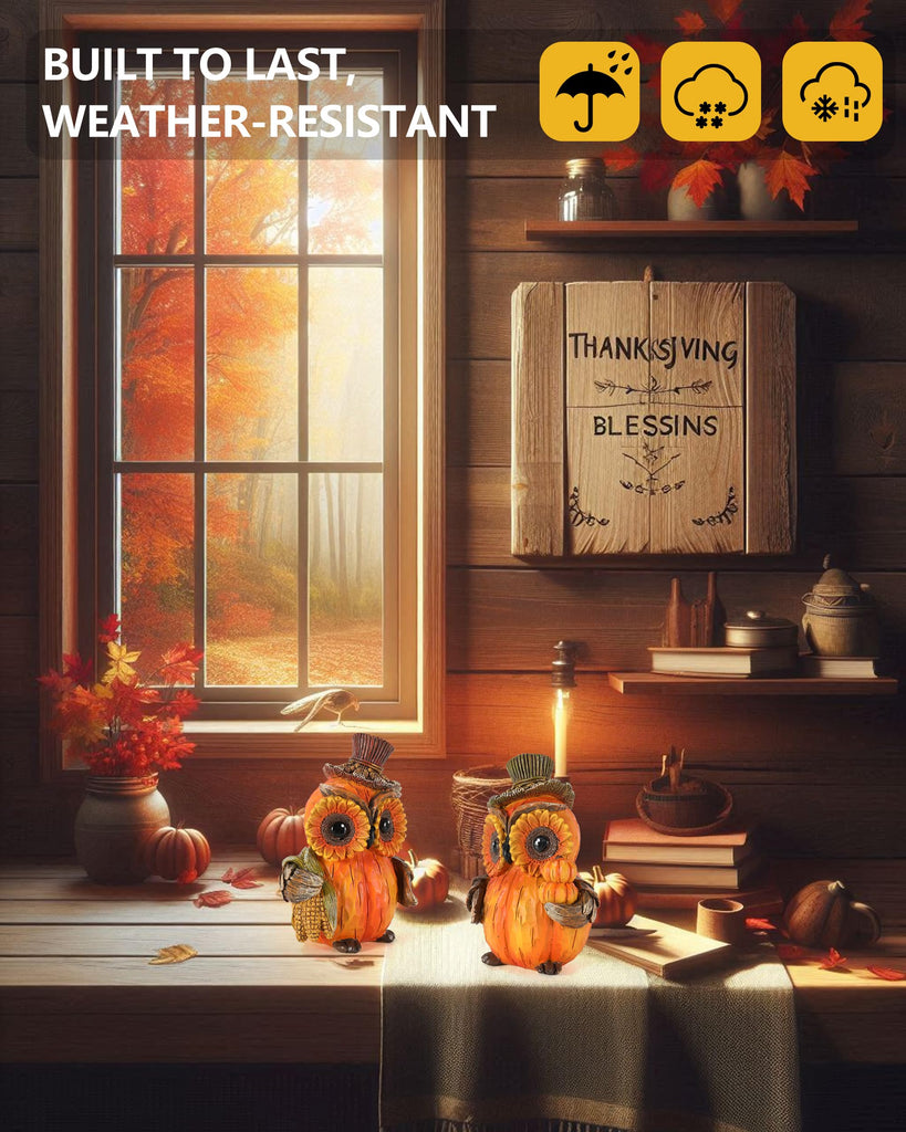 2-Pack Resin Thanksgiving Owl Figurine 4.7'' - Thanksgiving Table Decor Haverst Pumpkins Corns Decorations Indoor